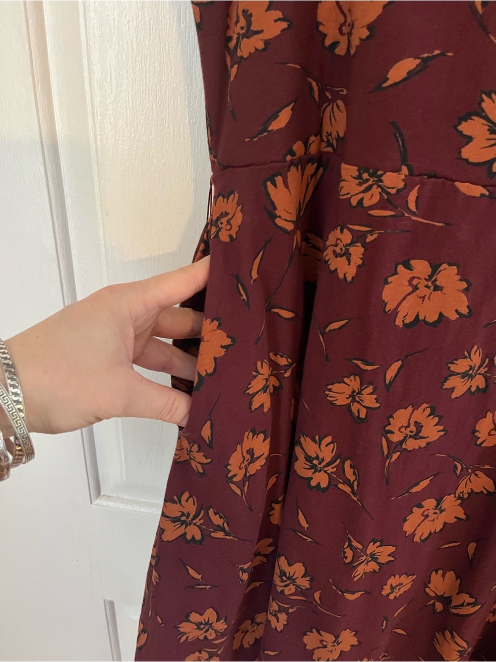 Pact Burgundy Long-Sleeve Floral Dress with Rust Blooms Large - Picture 7 of 7
